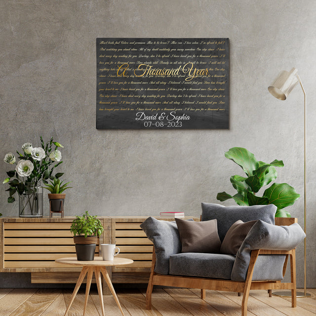 Minimalist Gold Lyrics Canvas, Custom Song Lyrics On Canvas