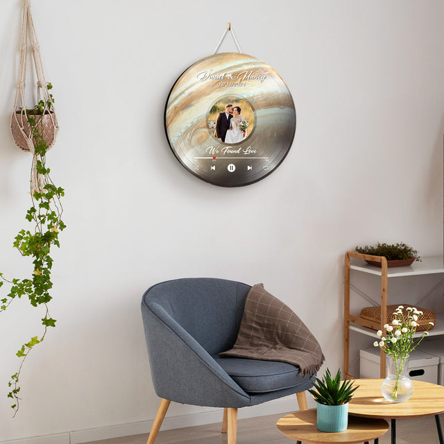 Custom Favorite Song Photo Round Wood Sign Jupiter Planet Background