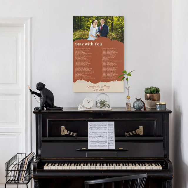 Custom Photo Song Lyrics Name Date Vintage Orange Canvas Print