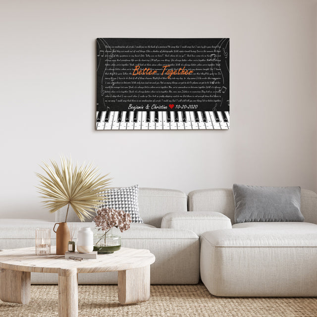 Custom Song Lyrics, Customizable Text, Piano Art, Canvas