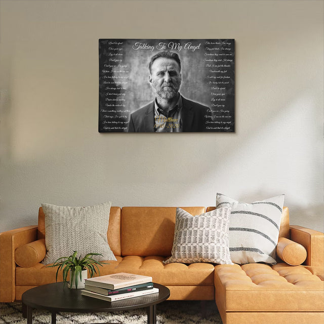 Black & White Memorial Canvas with Custom Photo & Lyrics