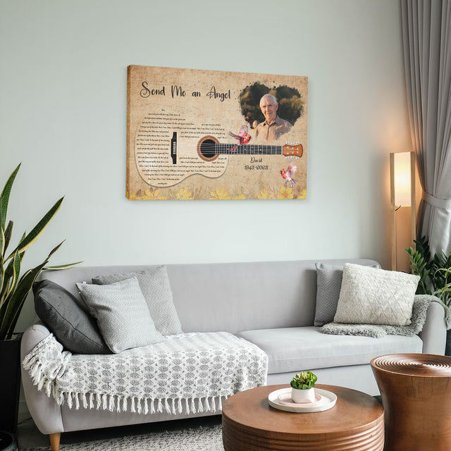 Personalized Memorial Canvas with Guitar & Cardinal, Music On Canvas