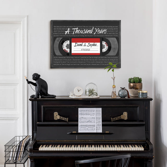 Custom Song Lyrics, Customizable Name, Date, Song Name VHS Tape Canvas Wall Art