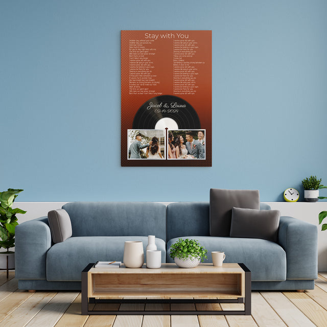 Personalized 2-Photo Song Lyrics Vintage Orange Canvas Print