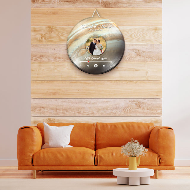 Custom Favorite Song Photo Round Wood Sign Jupiter Planet Background