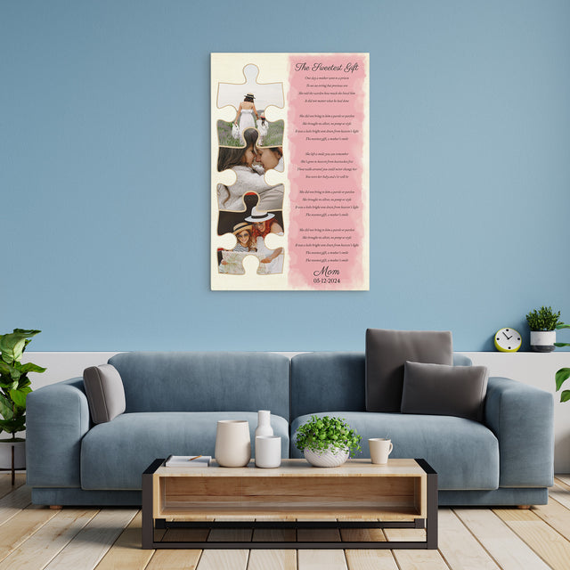 Custom Mom Puzzle Piece Photo Song Lyrics Canvas Print