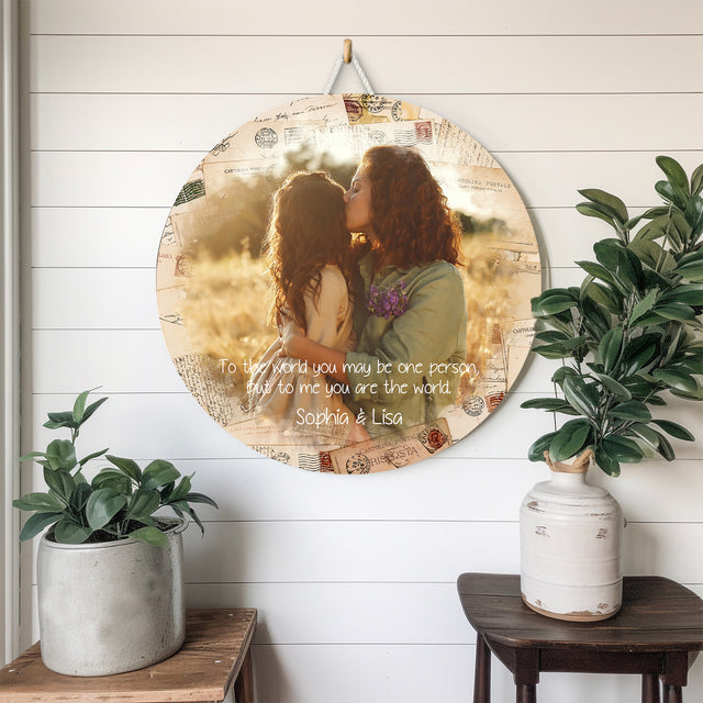 Custom Round Wood Sign, Customizable Photo And Text
