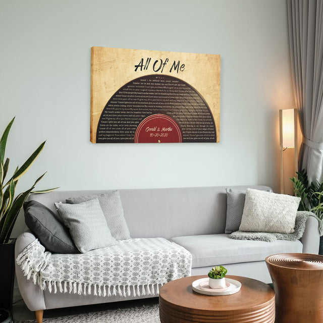 Custom Song Lyrics, Half Vinyl Record, Custom Name And Text, Canvas Wall Art