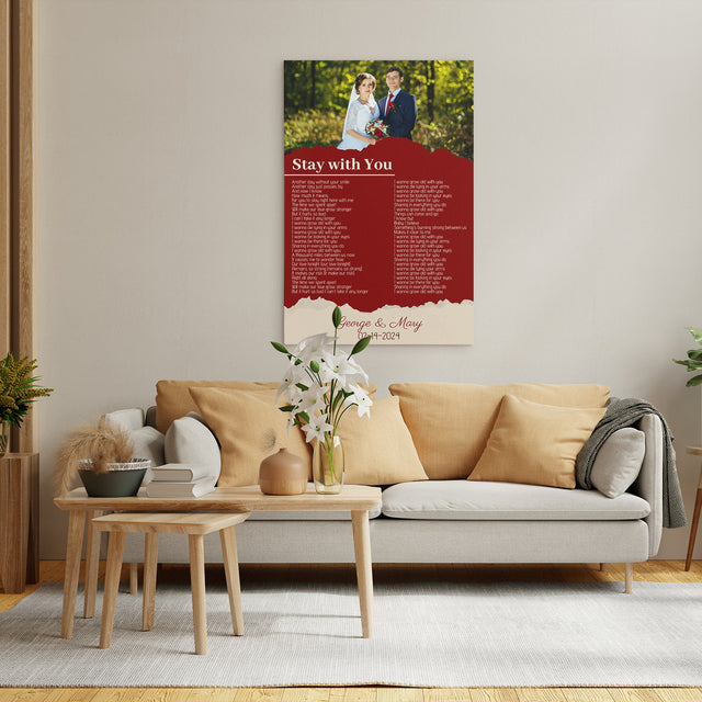 Custom Photo Song Lyrics Name Date Vintage Maroon Canvas Print