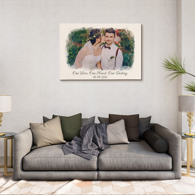 Vintage Watercolor Photo Canvas – Custom Message & Date