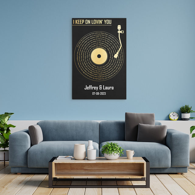 Custom Song Lyrics Vinyl Record Black Canvas Print