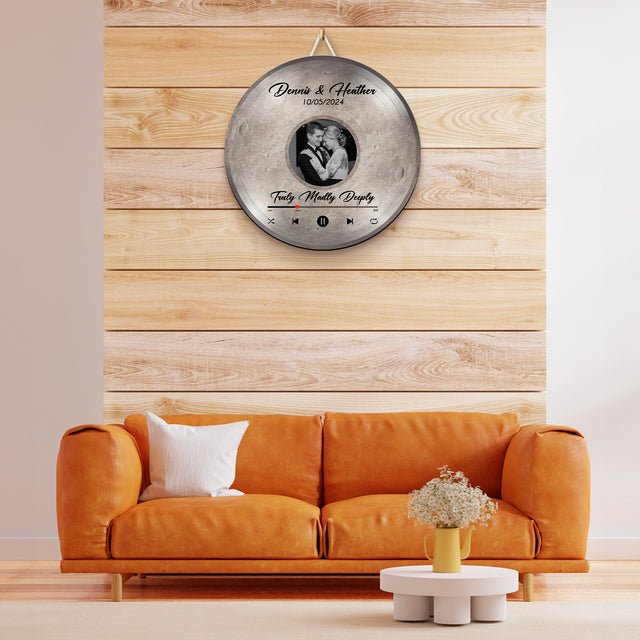 Custom Favorite Song Photo Round Wood Sign Mercury Planet Background