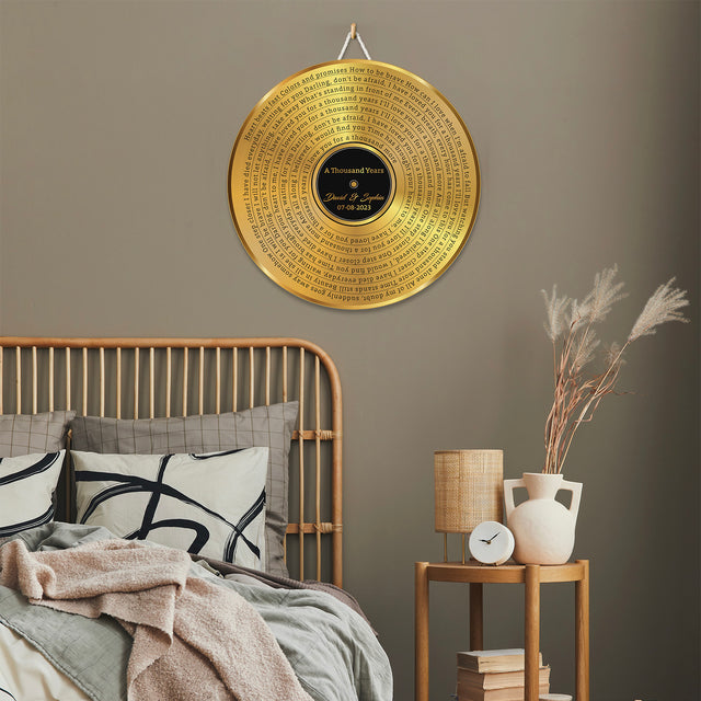 Custom Song Lyrics, Gold Vinyl Record, Customizable Song Name And Text Round Wood Sign