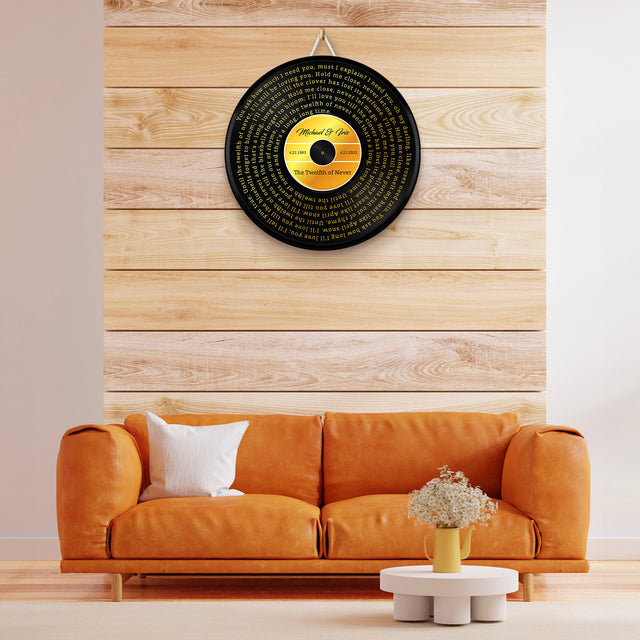 Custom Song Lyrics, Yellow Vinyl Record, Customizable Song Name And Text Round Wood Sign