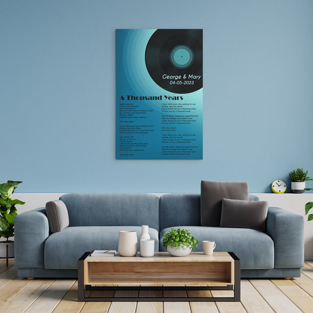 Romantic Blue Melody Canvas, Personalized Song Lyrics On Canvas