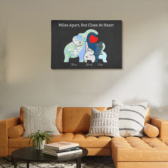 Family Map Print Canvas, Elephant Family Puzzle Style
