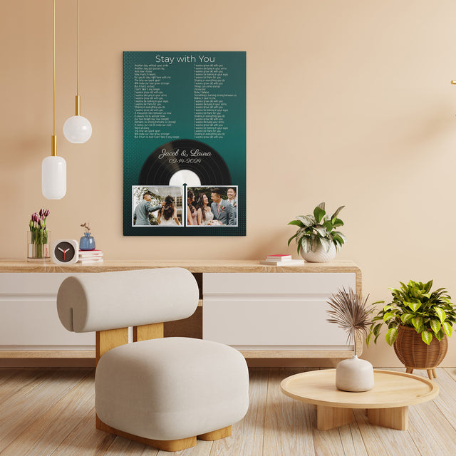 Personalized 2-Photo Song Lyrics Vintage Green Canvas Print