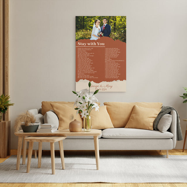 Custom Photo Song Lyrics Name Date Vintage Orange Canvas Print