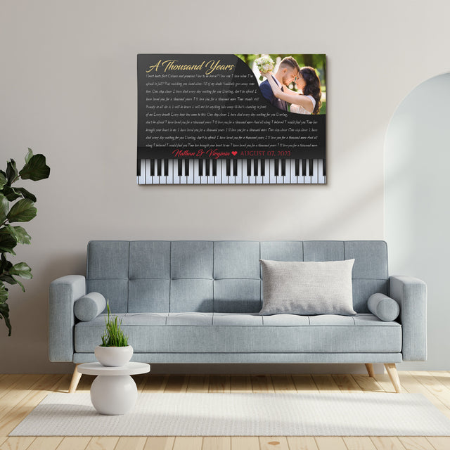 Custom Song Lyrics, Customizable Text And Upload Photo, Piano Art, Canvas Wall Art