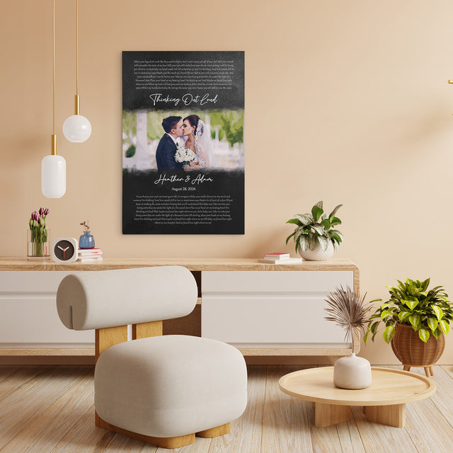 Custom Song Lyrics with Photo to Watercolor, Black Canvas