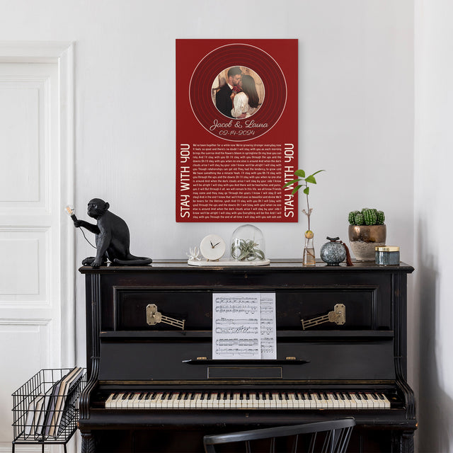 Custom Song Lyrics & Photo, Maroon Vinyl Record Canvas