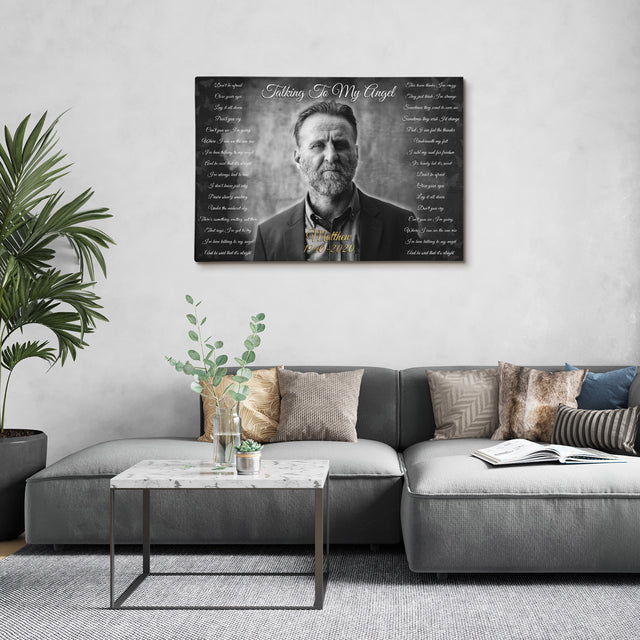 Black & White Memorial Canvas with Custom Photo & Lyrics