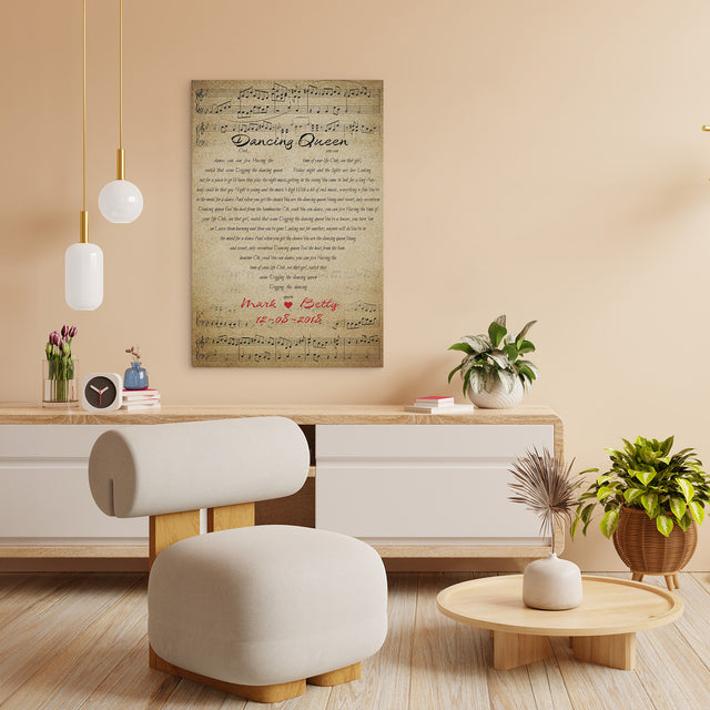 Custom Song Lyrics Sheet Music, Customizable Name And Date Canvas
