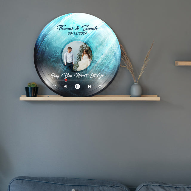 Custom Favorite Song Photo Round Wood Sign Uranus Planet Background