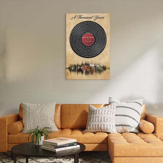 Custom Song Lyrics, Upload Photo, Customizable Text, Vinyl Record, Canvas Wall Art