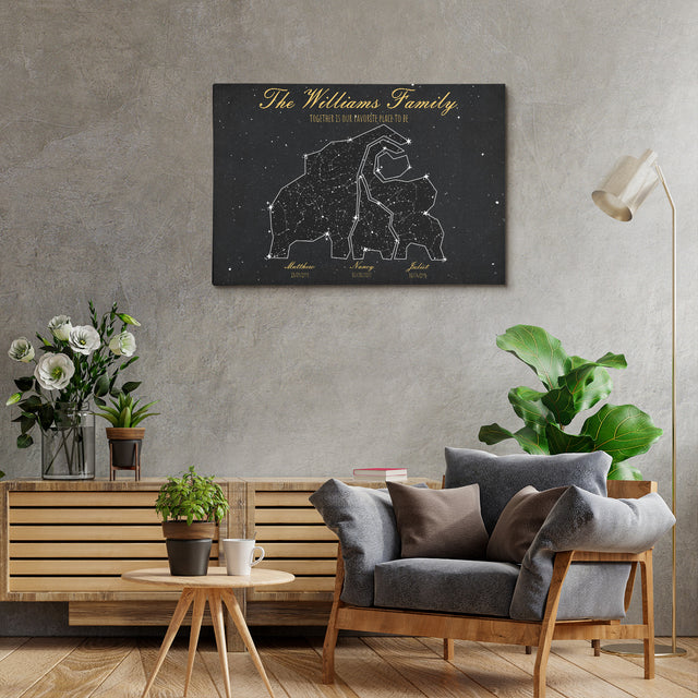 Elephant Family Custom Star Map Canvas Print