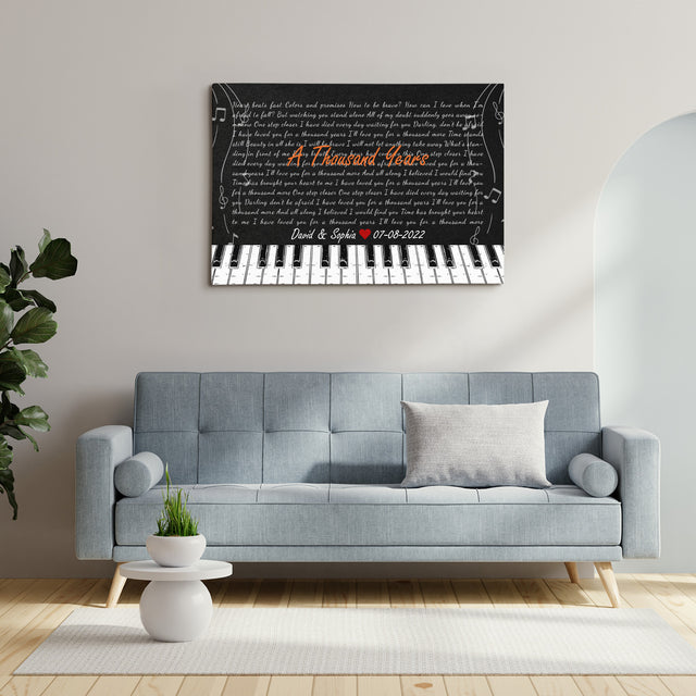 Custom Song Lyrics, Customizable Text, Piano Art, Canvas