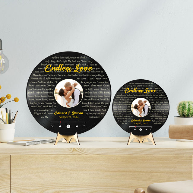 Personalized Wedding Song Lyrics and Photo Vinyl Record Round Wood Sign