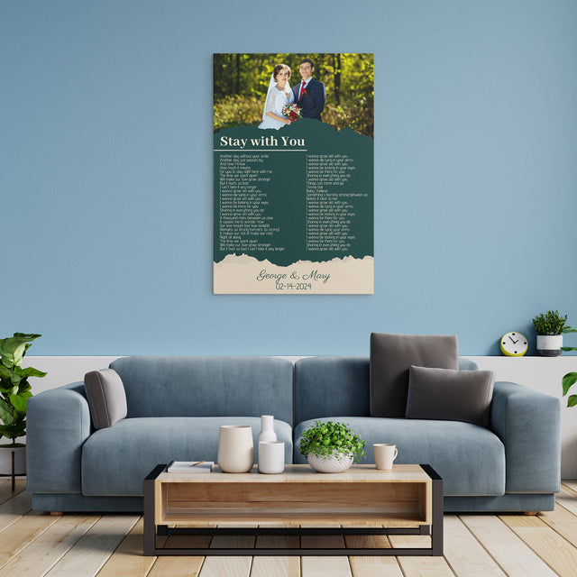 Custom Photo Song Lyrics Name Date Vintage Green Canvas Print