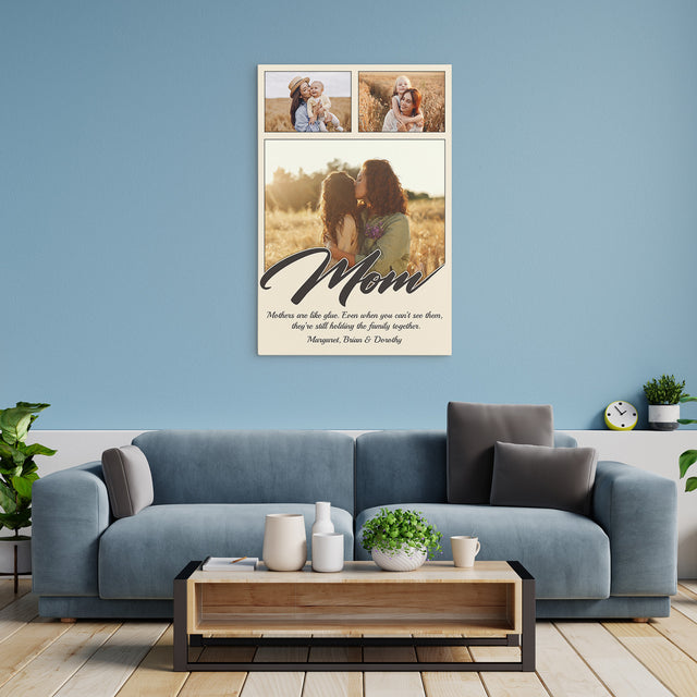 Personalized Mom Text & Photo Collage Canvas Custom 3 Pictures