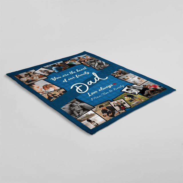 Dad You Are The Heart Of Our Family Blanket, Custom Name Photo