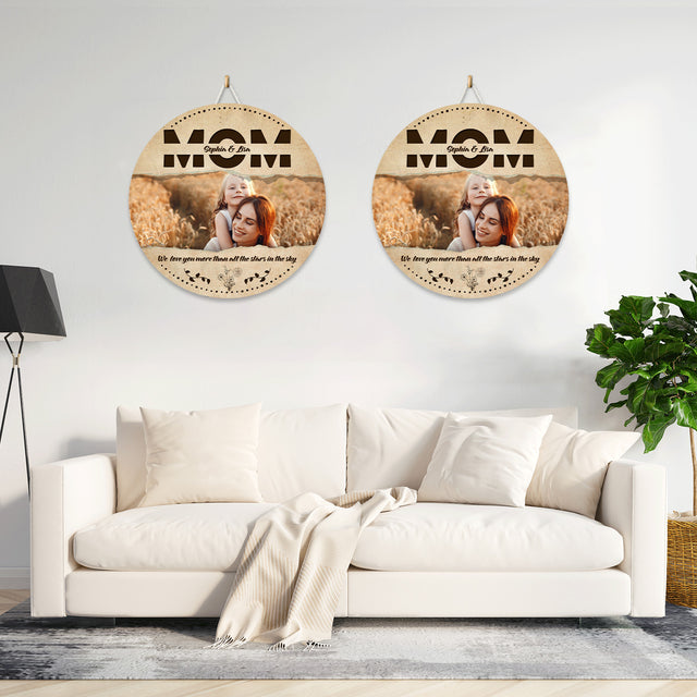 Mom, Customizable Photo And Name, Custom Round Wood Sign
