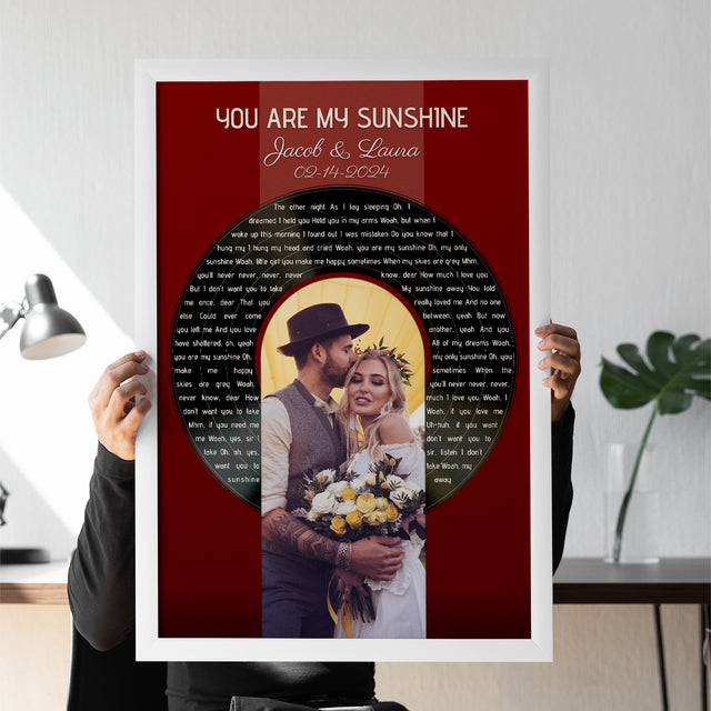 Vintage Maroon Framed Art Print, Custom Song Lyrics Name Date