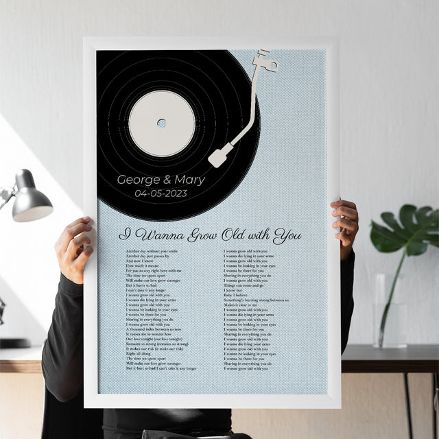 Custom Song Lyrics On Wall Art, Ice Blue Vinyl Record Pastel Framed Art Print