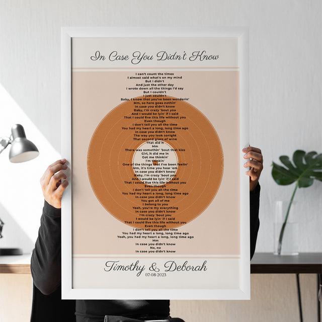 Personalized Song Lyrics & Date, Sandy Vinyl Record Framed Art Print