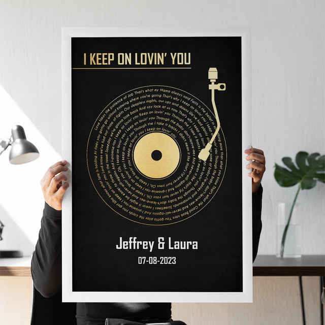 Personalized Song Lyrics & Name, Black Vinyl Record Framed Art Print