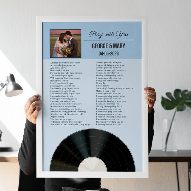 Personalized Favorite Song Lyrics, Ice Blue Framed Art Print with Your Own Photo