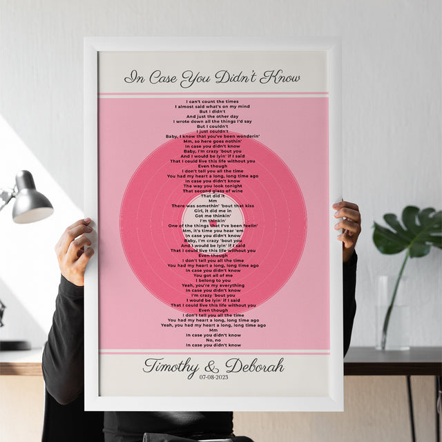Personalized Song Lyrics, Tickled Pink Vinyl Record Framed Art Print