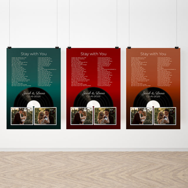 Personalized Photo Song Lyrics & Name, Retro Green Vinyl Record Framed Art Print