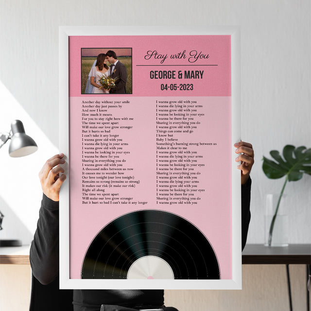 Tickled Pink Framed Art Print, Personalized Song Lyrics & Photo