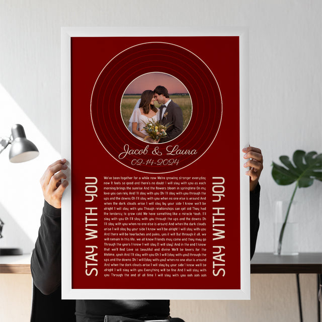 Retro Maroon Framed Art Print, Custom Song Lyrics Name Date