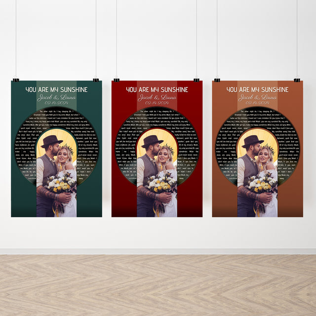 Photo Song Lyrics Vintage Green Framed Art Print, Custom Song Lyrics Name Date