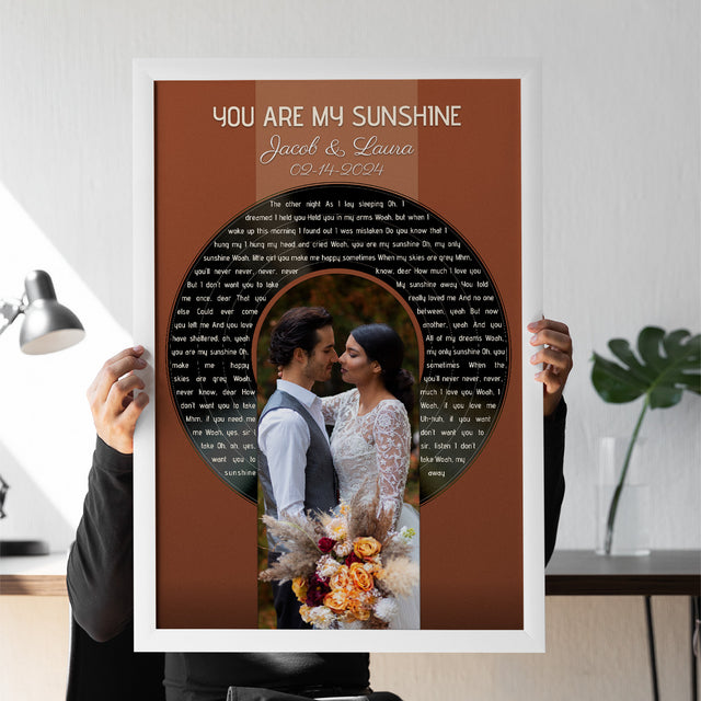 Photo Song Lyrics Vintage Orange Framed Art Print, Custom Song Lyrics Name Date