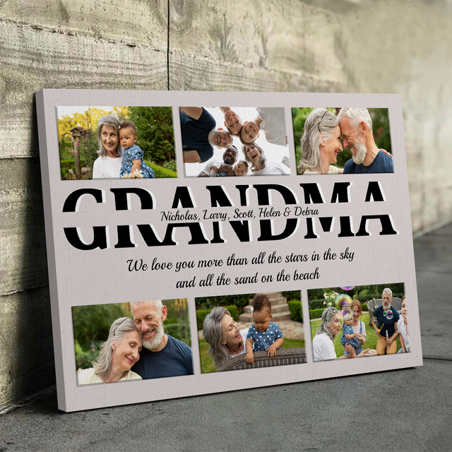 Grandma Custom Text and Photo - Customizable Light Grey Background Canvas