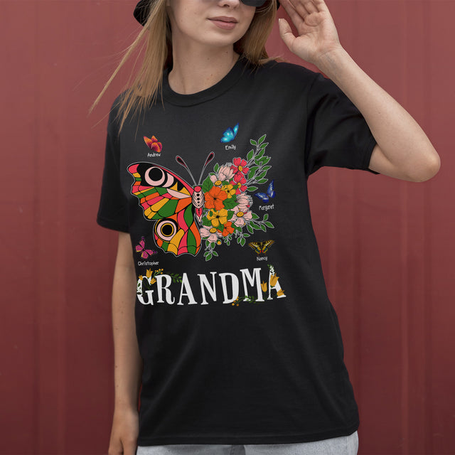 Custom Colorful Floral Butterfly Grandma Design Shirt