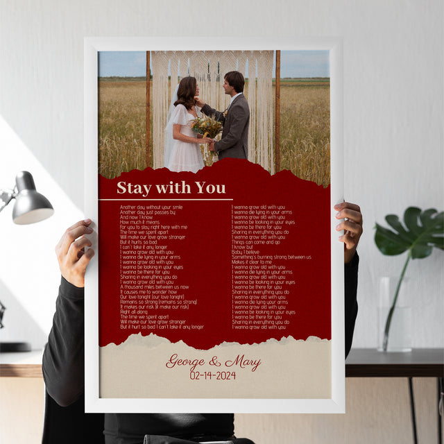 Maroon Framed Art Print, Custom Song Lyrics Name Date